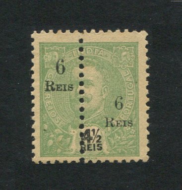 1911 - Afinsa nº 220a. D. Carlos I com sobretaxa e perfurado a meio. Selo de 6r/4 1/2r novo sem goma. ''6'' MAIS PEQUENO (sobretaxa do lado direito). Em boas condições.