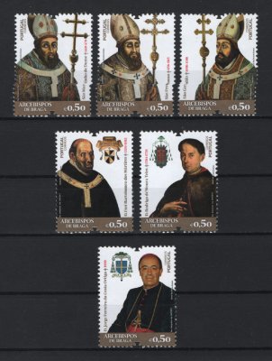 2017 - Afinsa nº 4858/4863. Arcebispos de Braga (1º grupo). Série nova sem charneira. Goma Original. Em boas condições.