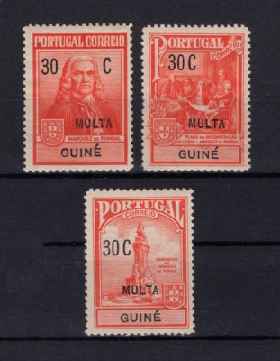 1925 - Imposto Postal Porteado. Afinsa nº 1/3. Marquês de Pombal. Série completa nova, COM CHARNEIRA (*) e goma original. (a goma nestes selos é sempre um pouco amarela e irregular mas é normal, foram emitidos assim mesmo). Em boas condições.