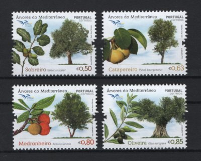 2017 - Afinsa nº 4865/4868. EUROMED POSTAL - Árvores do Mediterrâneo (3º Grupo). Série nova sem charneira. Goma Original. Em boas condições.