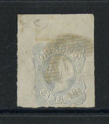 1855/56 - Afinsa nº 6. D. Pedro V, cabelos lisos. EXEMPLAR de LUXO. Selo de 25 reis usado. Boas Margens. Em boas condições.