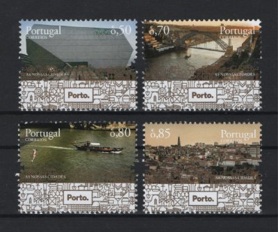 2017 - Afinsa nº 4906/4909. As Nossa Cidades - Porto (2º grupo). Série nova sem charneira. Goma Original. Em boas condições.