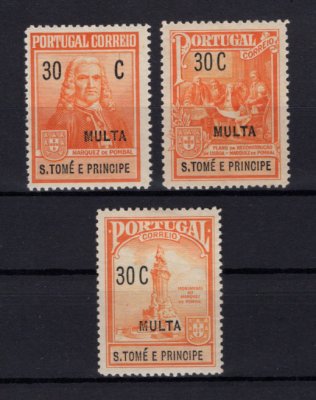 1925 - Imposto Postal Porteado nº 1/3. Marquês de Pombal. Série completa nova, SEM GOMA. Em boas condições.