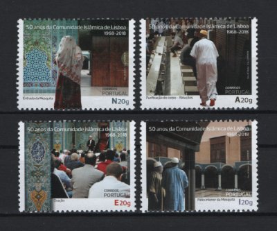 2018 - Afinsa nº 4948/4951. 50 Anos da Comunidade Islâmica de Lisboa. Série nova sem charneira. Goma Original. Em boas condições.