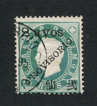 1894 - Afinsa nº 40a. D. Luis I com sobretaxa e sobrecarga PROVISORIO. Selo de 2a/10r usado. ERRO ''AYOS'' em vez de ''AVOS''. Em boas condições.