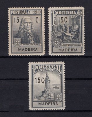 1925 - Imposto Postal nº 1/3. Marquês de Pombal. Série completa nova, COM CHARNEIRA (*) e goma original. (a goma nestes selos é sempre um pouco amarela e irregular mas é normal, foram emitidos assim mesmo). Em boas condições.