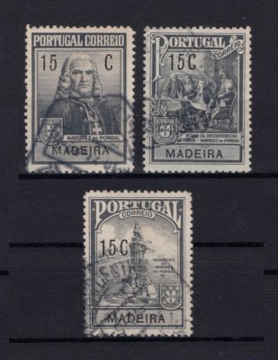 1925 - Imposto Postal nº 1/3. Marquês de Pombal. Série completa USADA. Em boas condições.