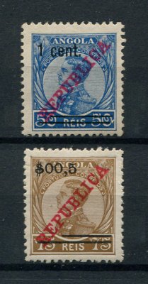 1921 - Afinsa nº 196/197. D. Manuel II com sobretaxa e sobrecarga REPUBLICA. Série completa nova, COM CHARNEIRA (*) e goma original. Em boas condições. (LER DESCRIÇÃO)