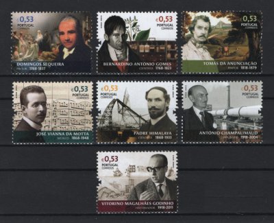 2018 - Afinsa nº 4990/4996. Vultos da História e da Cultura (3º grupo). Série nova sem charneira. Goma Original. Em boas condições.