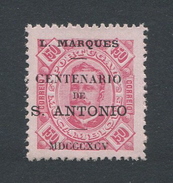 1895 - Afinsa nº 30. D. Carlos com sobrecarga "CENTENARIO DE S. ANTONIO". Selo de 150 reis novo sem goma como emitido. Em boas condições.