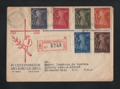 1950 - FDC Afinsa nº 723/728. S. João de Deus. FOI CIRCULADO. Em boas condições.