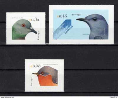 2003 - Afinsa nº 2939a/2941a. Aves de Portugal (4º grupo). SELOS AUTOADESIVOS DA CADERNETA. Série completa nova. Em boas condições.
