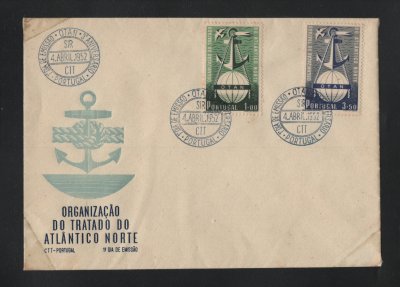 1952 - FDC Afinsa nº 749/750. OTAN. Carimbo de Lisboa. Ligeira sujidade nos cantos.