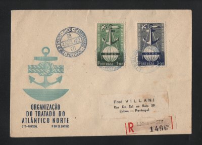 1952 - FDC Afinsa nº 749/750. OTAN. Carimbo de Lisboa. FOI CIRCULADO. Ligeiros pontos de oxido.