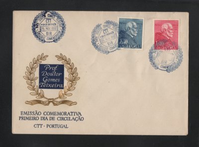 1952 - FDC Afinsa nº 753/754. 1º Centenário do Nascimento do Professor Doutor Gomes Teixeira. Carimbo de Lisboa. Em boas condições.