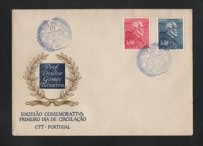 1952 - FDC Afinsa nº 753/754. 1º Centenário do Nascimento do Professor Doutor Gomes Teixeira. Carimbo do Porto. Em boas condições.