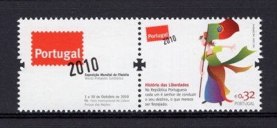 2010 - Afinsa nº 4027A. Selo Corporativo. Centenário da Republica - História das Liberdades (5º Grupo). Novo sem charneira. Em boas condições.