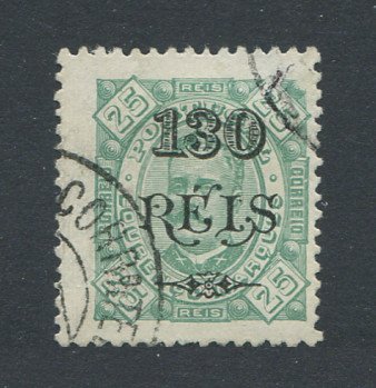1903 - Afinsa nº 59b. D. Carlos. Selo de 130r/25r usado. Denteado 12 1/2, papel pontinhado. Em boas condições.