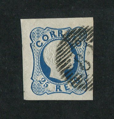 1856/8 - Afinsa nº 12. D. Pedro V. Cabelos anelados. EXEMPLAR DE LUXO. Selo de 25 reis usado. Boas margens. Em boas condições.