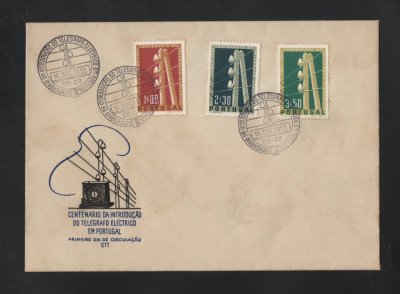1955 - FDC Afinsa nº 815/817. Telégrafo. Carimbo de Lisboa. Em boas condições.