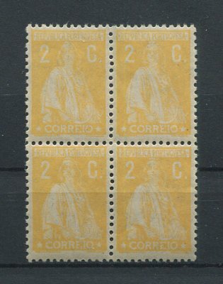 1924 - Afinsa nº 276a. Ceres. Selos de 2c EM QUADRA. Novos SEM CHARNEIRA (**) e com goma original. Papel AVERGOADO, denteado 12x11 1/2. Com CERTIFICADO DE PERITAGEM (CERTIFICATE). Em boas condições.