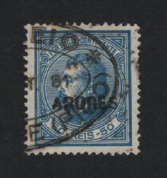 1880 - Afinsa nº 35. D. Luis I de perfil. Selo de 50 reis usado. Denteado 12 1/2. Em boas condições.