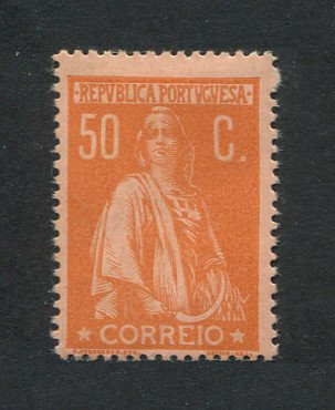 1912 - Afinsa nº 219. Ceres. Selo de 50c novo COM CHARNEIRA (*) e goma original. Papel porcelana, denteado 15x14. Em boas condições.