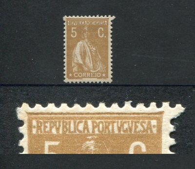 1917 - Afinsa nº 227a. Ceres. Selo de 5c novo sem goma. ERRO DE IMPRESSÃO NO QUADRO SUPERIOR. Papel acetinado, denteado 12x11 1/2. Em boas condições.