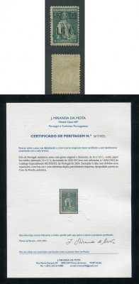 1928 - Afinsa nº 465d. Ceres com sobretaxa. Selo de 16c/32c novo, COM CHARNEIRA (*) e goma original. SOBRETAXA DUPLA. Com CERTIFICADO DE PERITAGEM (CERTIFICATE). Em boas condições.