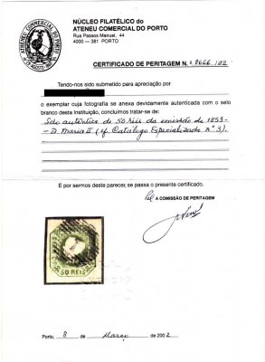 1903 - Afinsa nº 49. D. Carlos I com sobrecarga local ''PROVISORIO''. Selo de 25 reis NOVO, SEM GOMA. Com CERTIFICADO DE PERITAGEM. Em boas condições.
