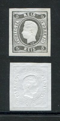 1866/7 - Afinsa nº 19 (novo). D. Luís I, fita curva. Selo de 5 reis NOVO SEM GOMA. Boas margens. Com CERTIFICADO DE PERITAGEM (CERTIFICATE). EXEMPLAR NORMAL.