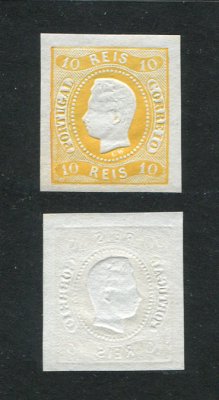 1866/7 - Afinsa nº 20 (novo). D. Luís I, fita curva. Selo de 10 reis NOVO, SEM GOMA. Boas margens. Em boas condições. EXEMPLAR DE LUXO. Com CERTIFICADO DE PERITAGEM.