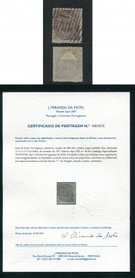 1877 - Afinsa nº 46. Nativos. Tipo IIIB. Selo de 600 reis USADO. Com CERTIFICADO DE PERITAGEM. Em boas condições.