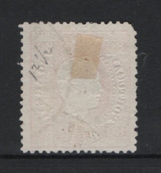 1882 - Afinsa nº 41. D. Luis I Fita direita. Selo de 80 reis usado. Papel liso, 12 1/2. Tem um canto curto.