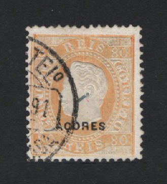 1882 - Afinsa nº 41c. D. Luis I. Fita direita. Selo de 80 reis usado. Papel porcelana, denteado 12 1/2. Em boas condições.