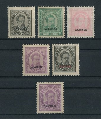 1884 - Afinsa nº  52/57. D. Luis I. Reimpressões de 1905. Série completa. O selo de 20r não tem goma, os restantes têm charneira e goma original. Em boas condições.