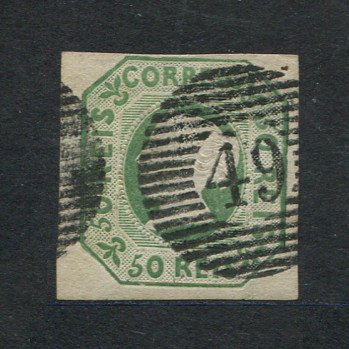 1853 - Afinsa nº 3. D. Maria II. Selo de 50 reis usado. Boas margens. Em boas condições. EXEMPLAR NORMAL. Precursor dos Açores - Carimbo 49 - Horta.