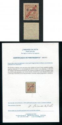 1919 - Afinsa nº 246. D. Carlos I com sobretaxa. Selo de 2a/6a novo sem goma como emitido. Com CERTIFICADO DE PERITAGEM. Em boas condições.