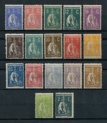 1920 - Afinsa nº 235/251. Ceres, novas taxas e cores. Série completa nova, COM CHARNEIRA (*). Em boas condições.