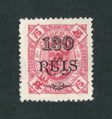 1915 - Afinsa nº 173. D. Carlos I com sobrecarga local REPUBLICA. Selo de 130r/75r novo sem goma como emitido. Em boas condições.