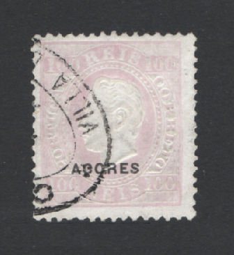 1882 - Afinsa nº 42b. D. Luis I. Fita direita. Selo de 100 reis usado. Papel porcelana, denteado 12 1/2. Em boas condições.