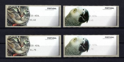 2005 - #34-CA - Animais domésticos. CROUZET. CORREIO AZUL - Série de Etiquetas Afinsa n.º 34. 2 taxas x 2 imagens. Nova. Autoadesiva. Em boas condições.