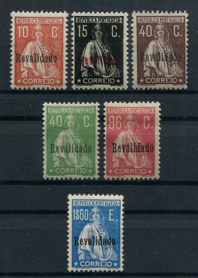 1929 - Afinsa nº 488/493. Ceres, com sobrecarga REVALIDADO. Série completa nova, COM CHARNEIRA (*) e goma original. Em boas condições.