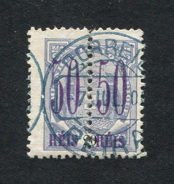 1900 - Afinsa nº 43B. Elefantes com sobretaxa. Selo de 50r/20r usado. Papel porcelana. Em boas condições.