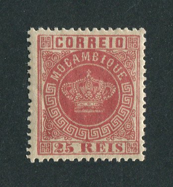 1876 - Afinsa nº 4a. Tipo Coroa. Selo de 25 reis novo SEM CHARNEIRA (**) e com goma original. ROSA. Denteado 12 1/2. Em boas condições.