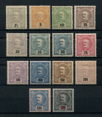 1895 - Afinsa nº 126/139. D. Carlos. Série completa nova, COM CHARNEIRA (*) e goma original. Em boas condições.
