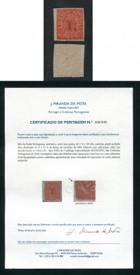 1881 - Afinsa nº 65m. Nativos com sobretaxa. Tipo IIIB. Selo de 1 1/2r/20r novo sem goma. Com CERTIFICADO DE PERITAGEM. Em boas condições.