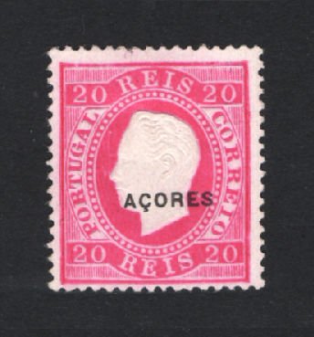 1885 - Afinsa nº 58c. D. Luis I. Fita direita. Selo de 20 reis NOVO SEM GOMA. Papel porcelana, denteado 13 1/2. Com CERTIFICADO de PERITAGEM. Em boas condições. (CERTIFICATE)