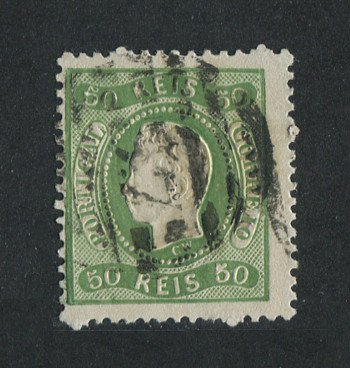 1867/70 - Afinsa nº 31. D. Luís I, fita curva denteado. Selo de 50 reis usado. Em boas condições.