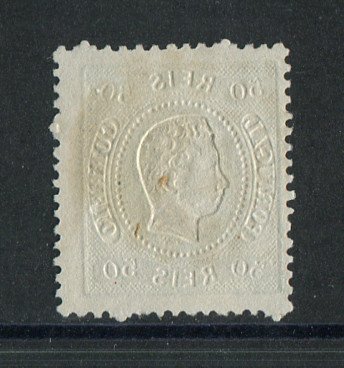 1867/70 - Afinsa nº 31. D. Luís I, fita curva denteado. Selo de 50 reis usado. Em boas condições.